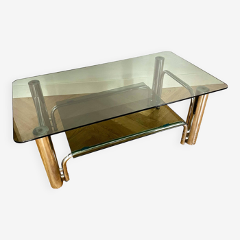 Chrome and smoked glass coffee table