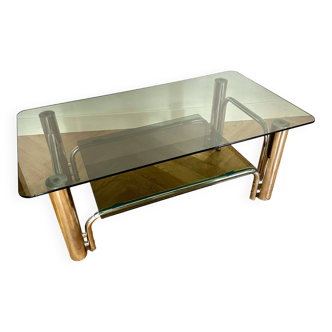 Chrome and smoked glass coffee table