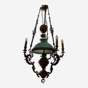 Napoleon III style electrified opaline pendant lamp