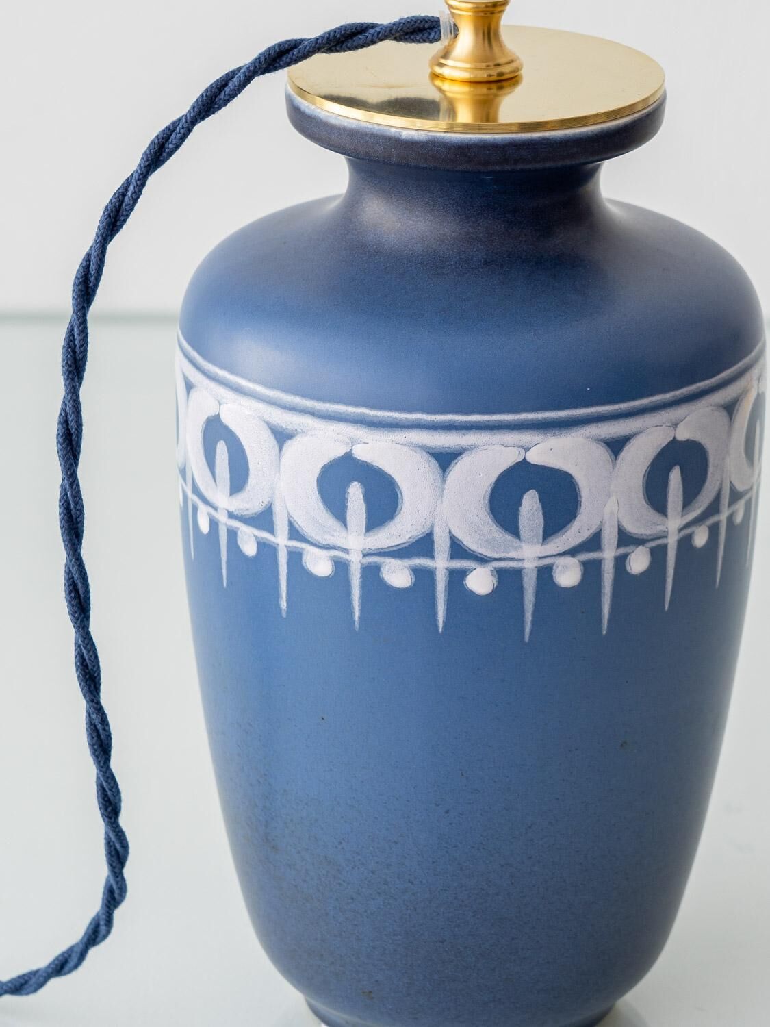 Paire de lampes de table en céramique néerlandaises du milieu du siècle moderne avec nouveaux abat-jours Liberty