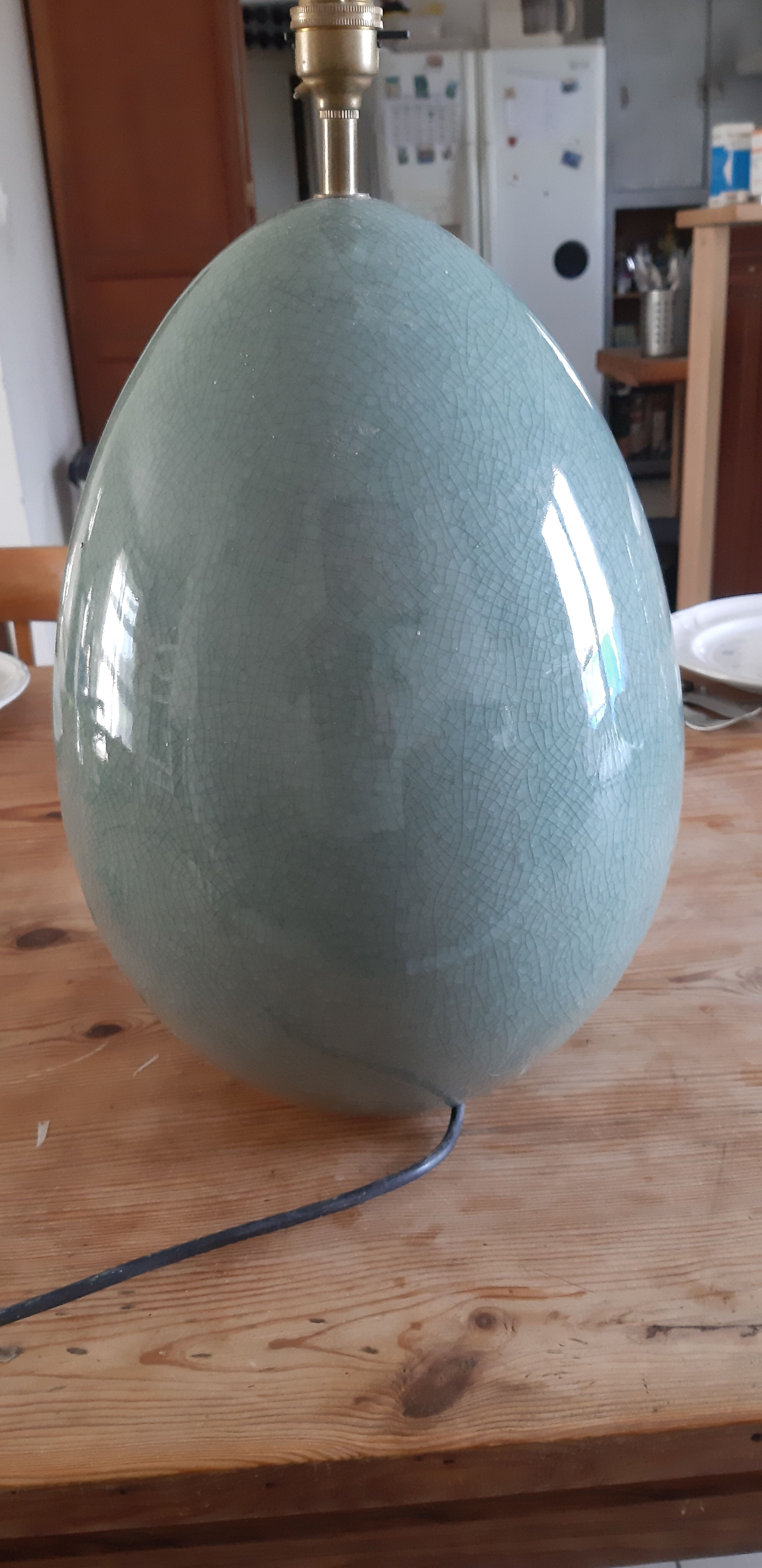 Celadon green cracked earthenware egg lamp foot
