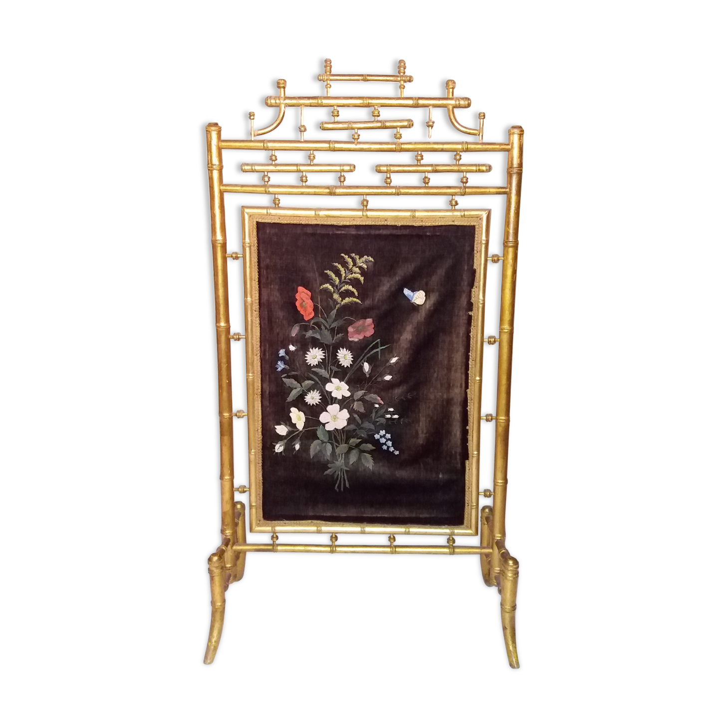 Ancient gold bamboo firescreen "Napoleon III"