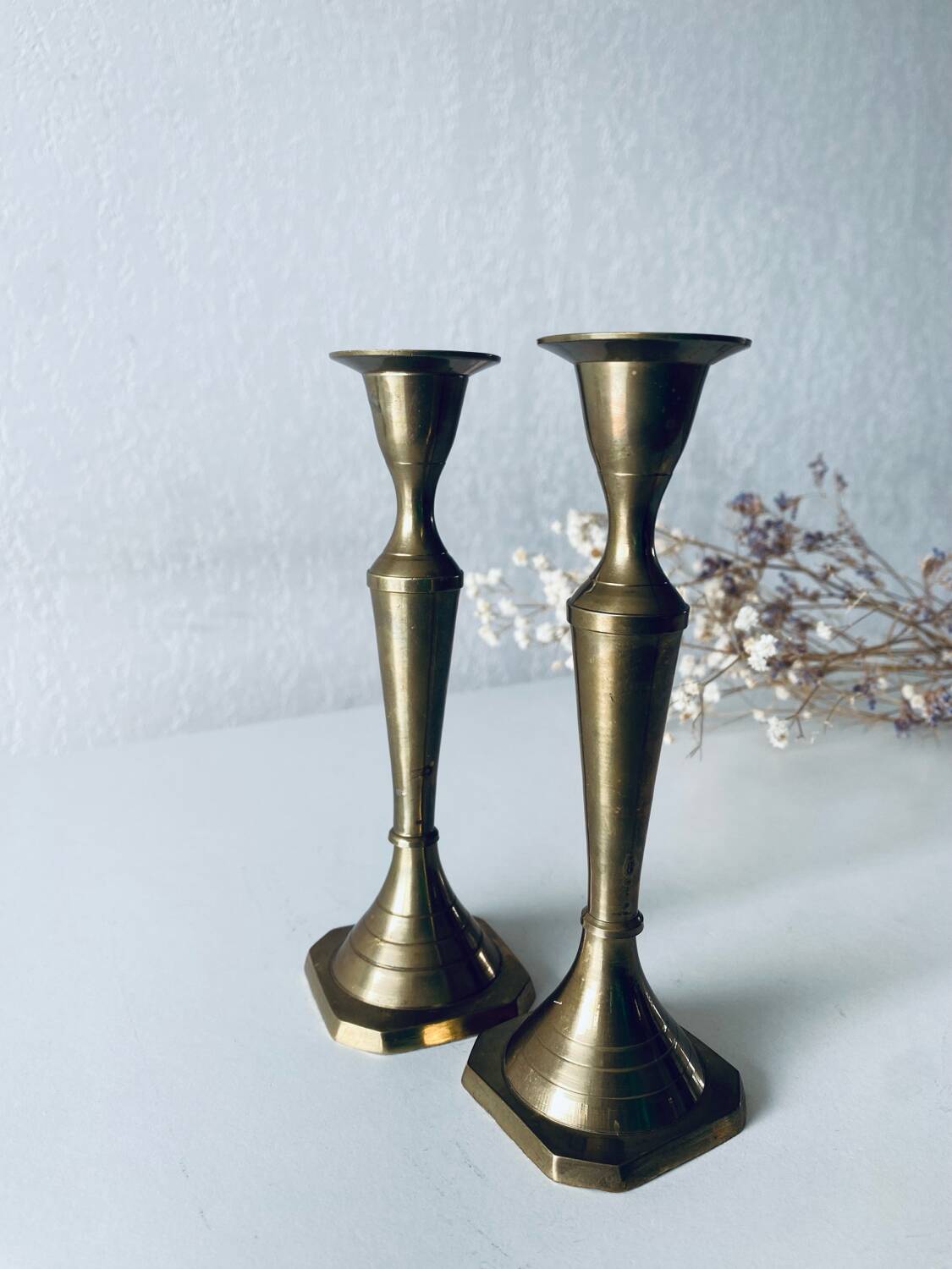 Pair of Indian brass candlesticks