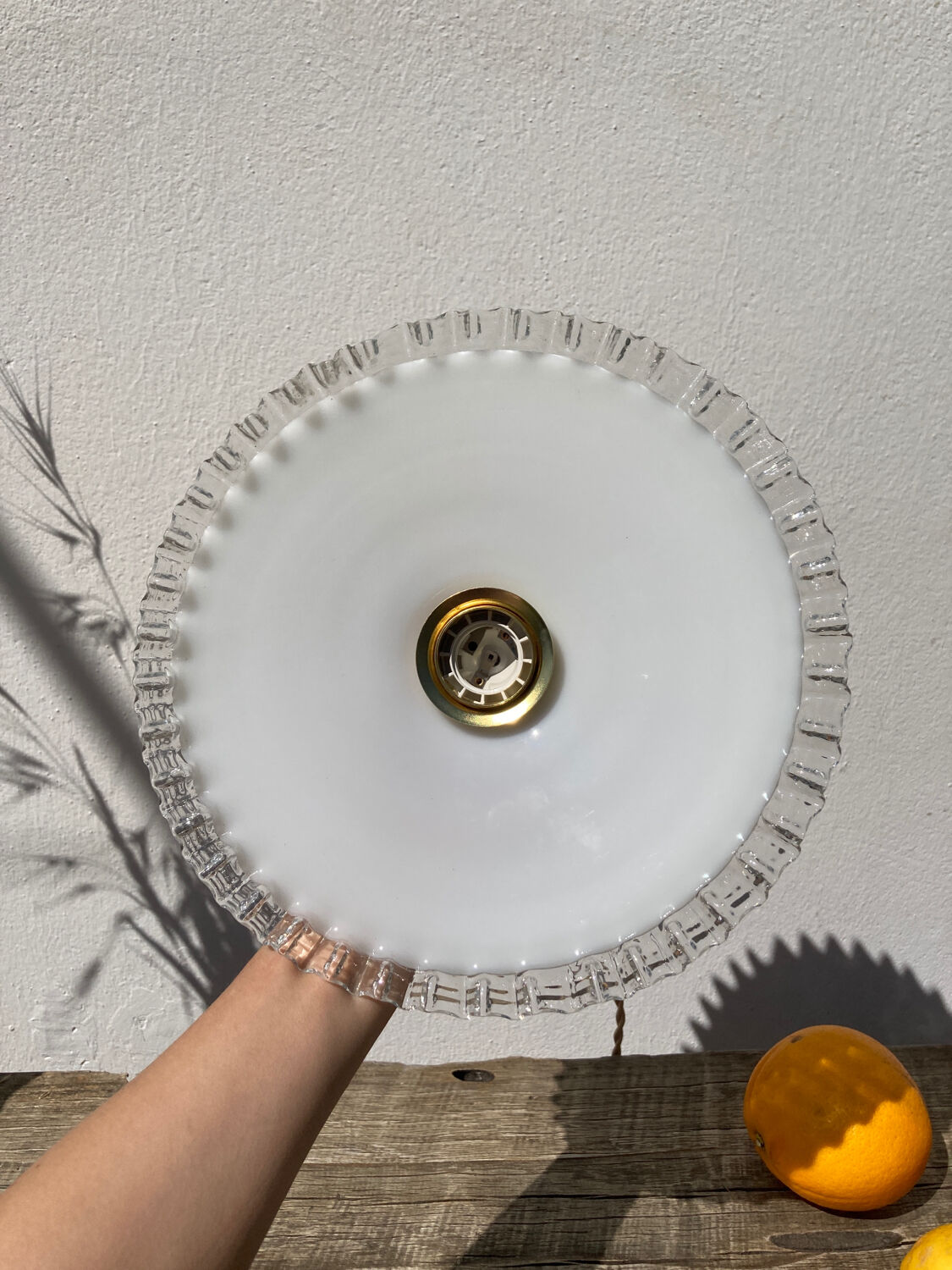 Vintage lace white opaline pendant lamp