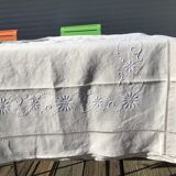 Drap 2 places BL lin neuf fleurs pastilles