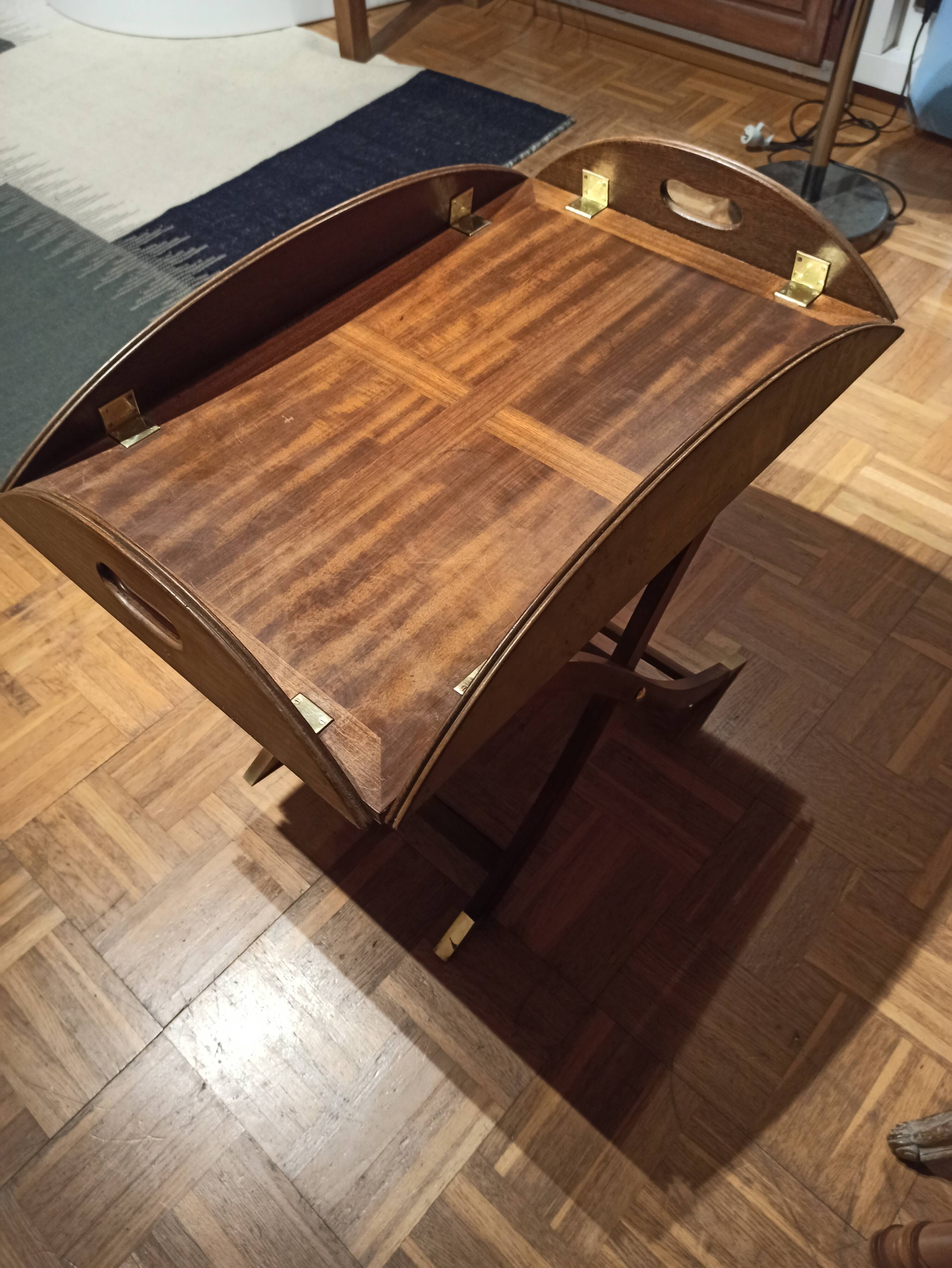 Folding coffee table type Butler marine boat wood and brass mahogany