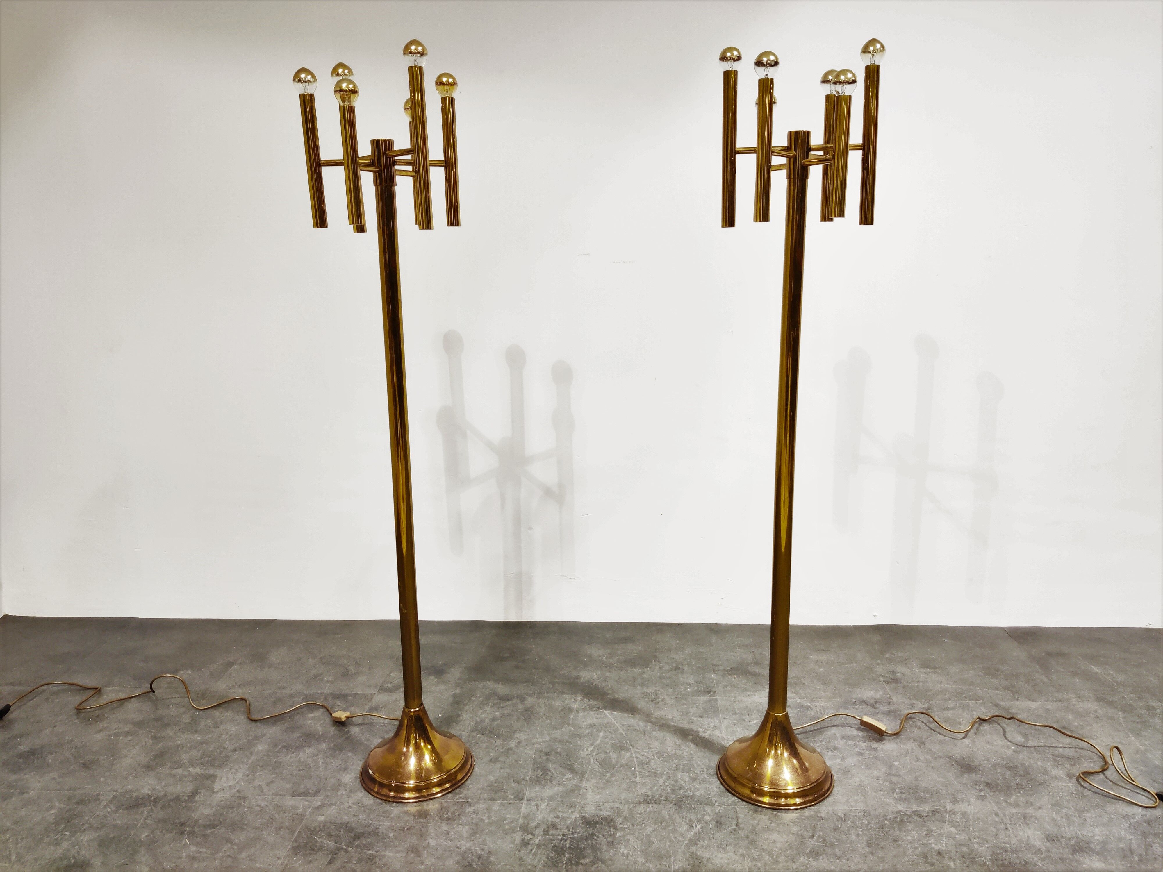 Pair of brass Sciolari floor lamps, 1970s