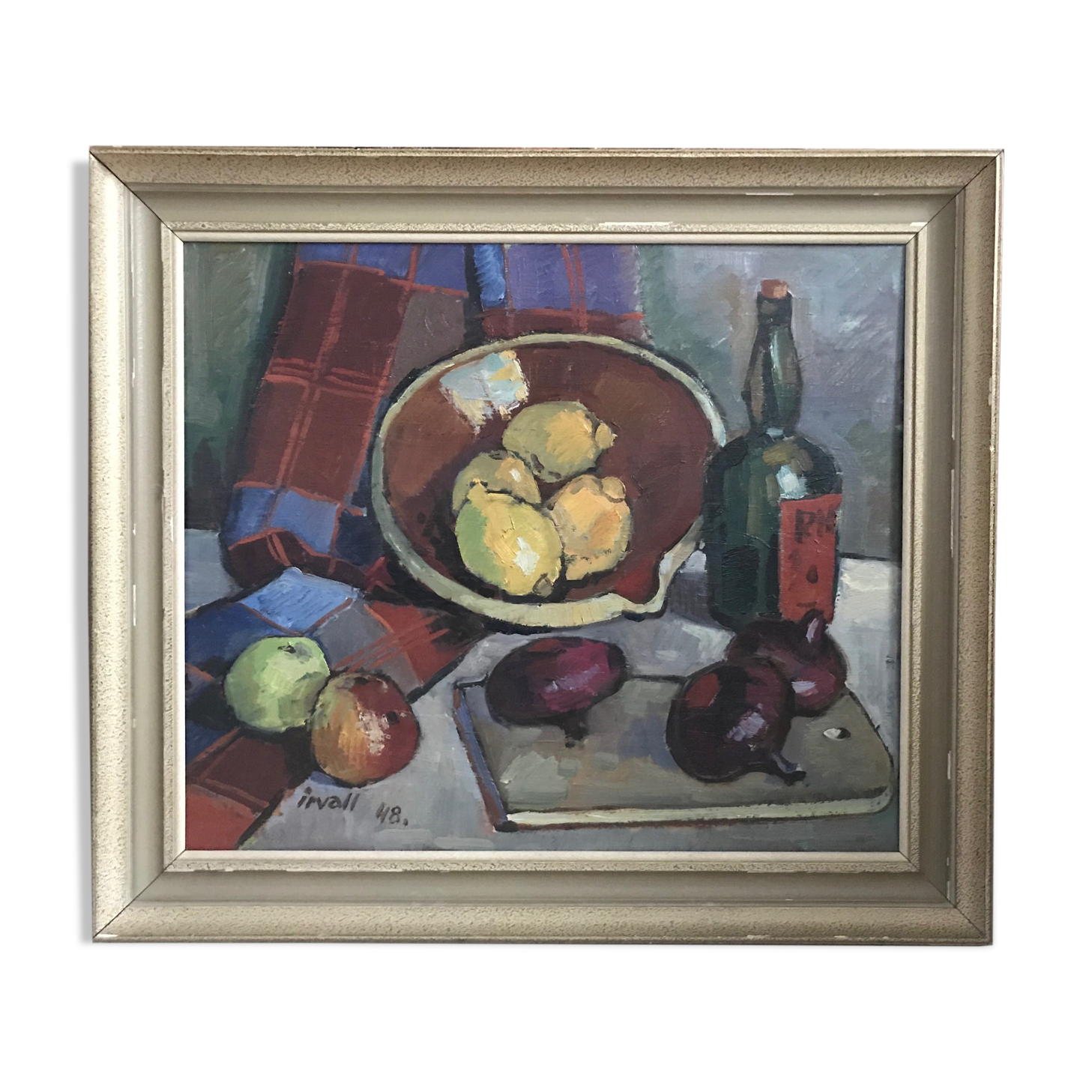 Irvall (Bo), Oil on panel Still life framed Swedish painting 1948