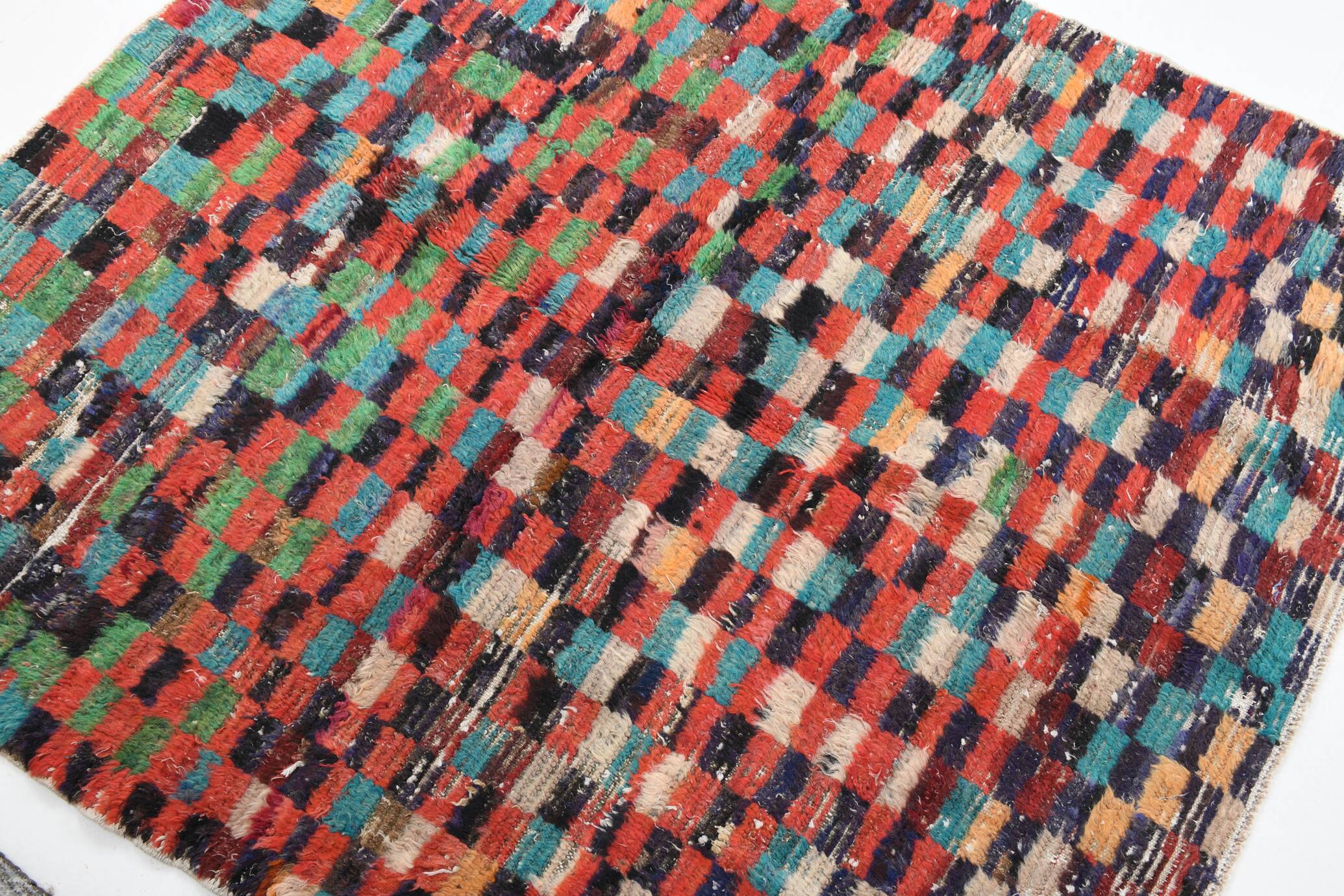 5x6 Multicolor Checkered Pattern Turkish Vintage Rug, 151x172Cm