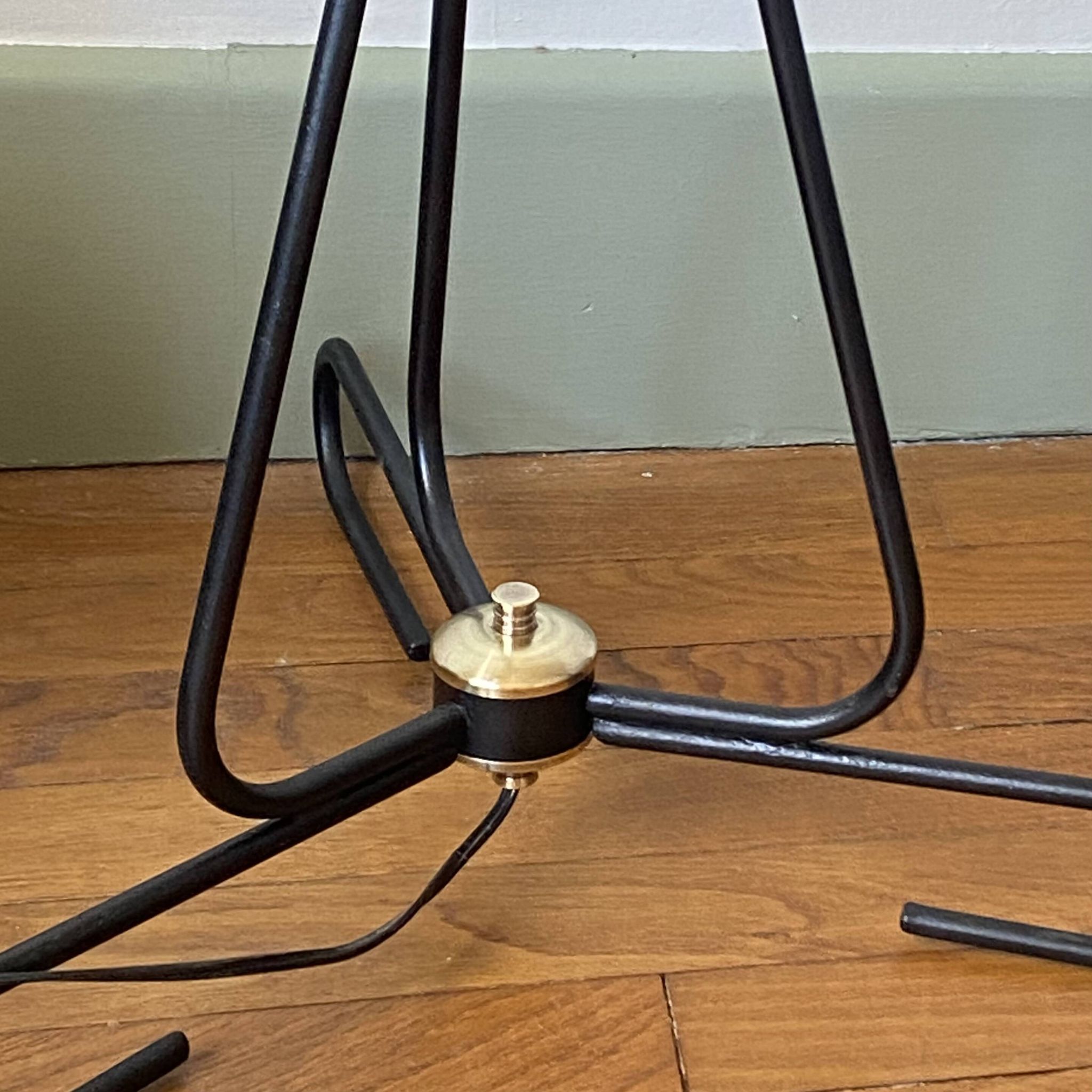 Large tripod floor lamp in black metal with 3 molded glass globes LAMP-7296