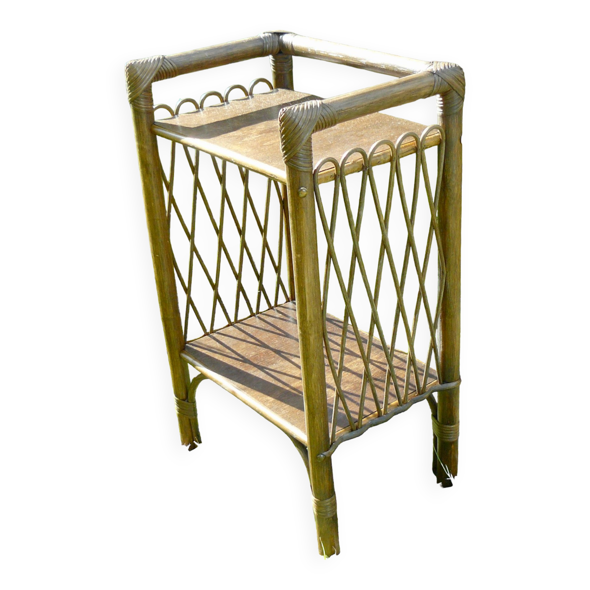 Table d'appoint bambou et rotin vintage 1960-70