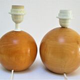Paire de pieds de lampes boules bois massif Par IMT italie vintage