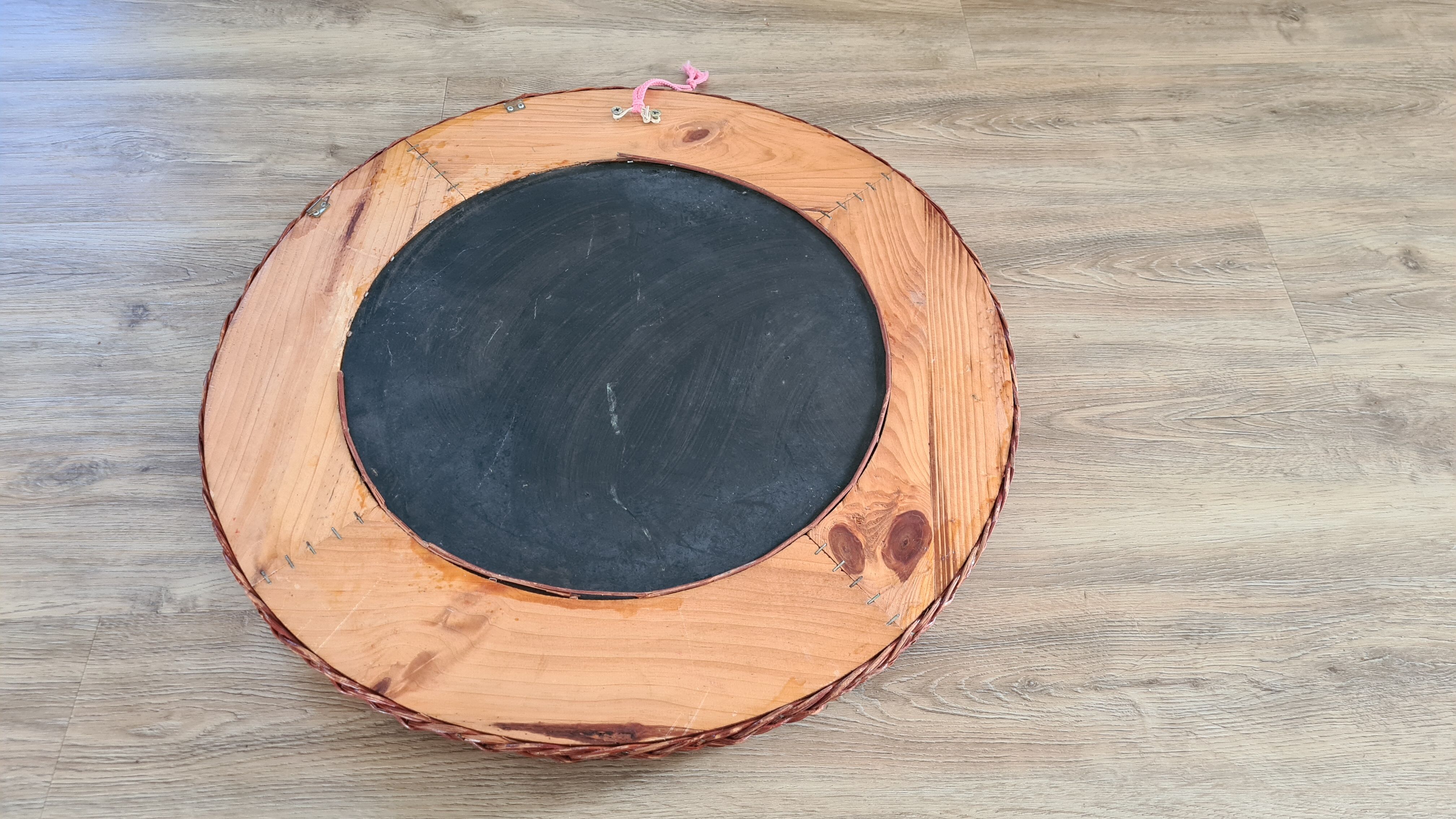 Old large round rattan mirror 80s