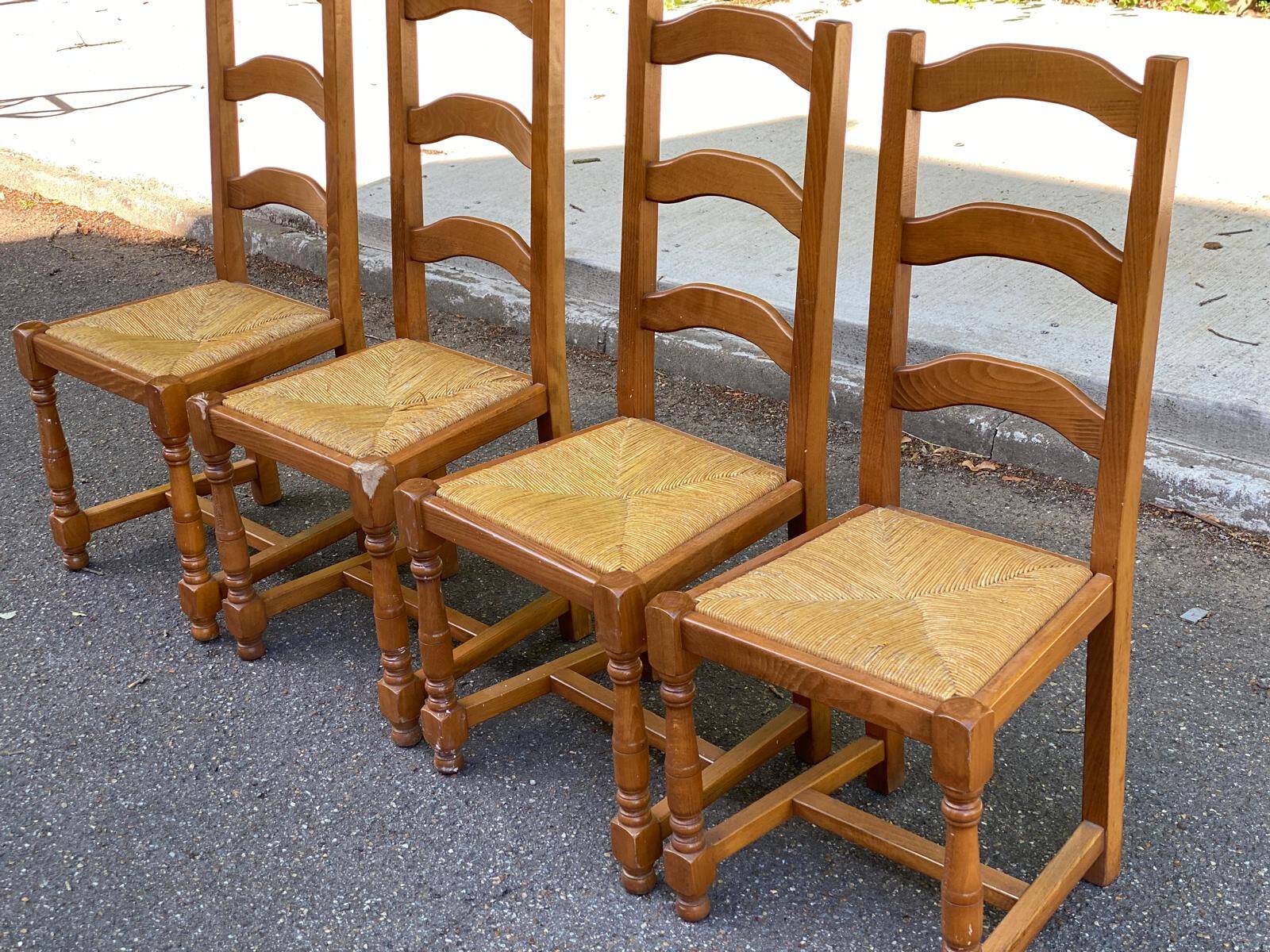 4 solid wood chairs in medium oak straw with high farmhouse backrest