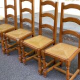 4 solid wood chairs in medium oak straw with high farmhouse backrest