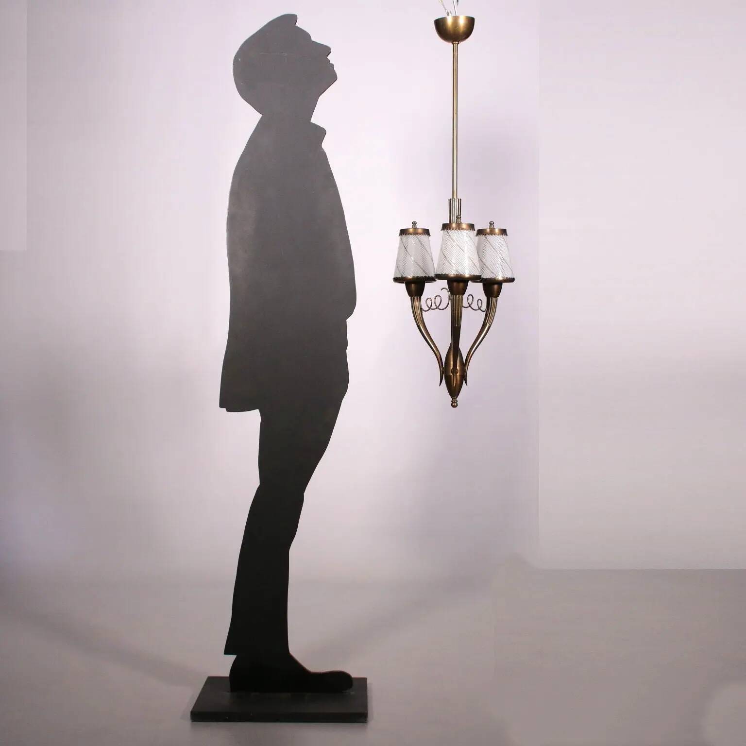 Brass and filigree glass ceiling light, Italian production from the 1940s.
