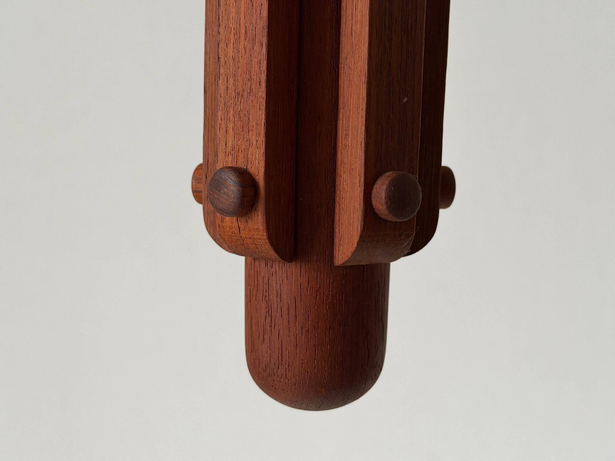 Suspended Sputnik counterweight lamp with 5 arms in teak by Domus, 1970s, Italy.