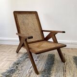 1950s armchair in wood and cane