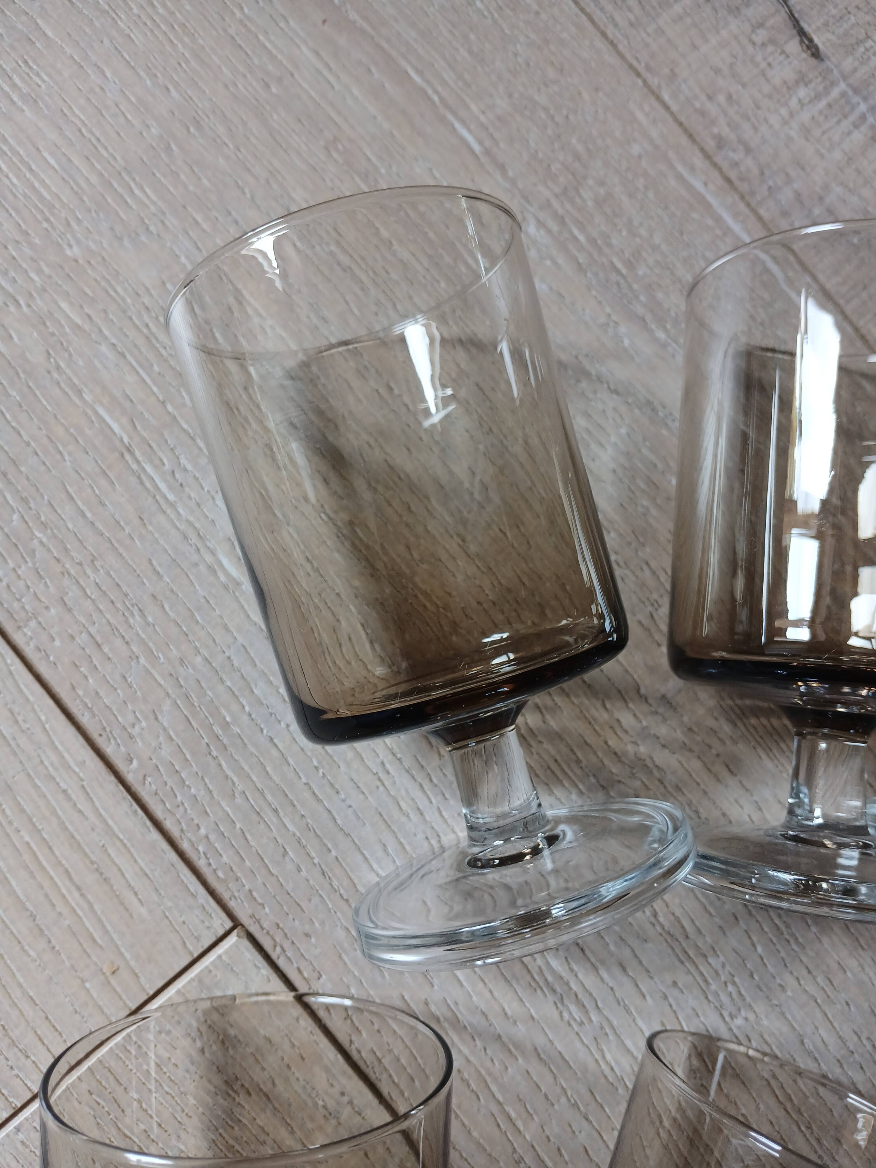 7 vintage stemmed glasses in smoked glass