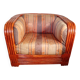 1980s armchair in red rattan and bamboo, made by Maugrion.