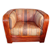 Fauteuil des années 80 en rotin et bambou rouge, fabrication Maugrion