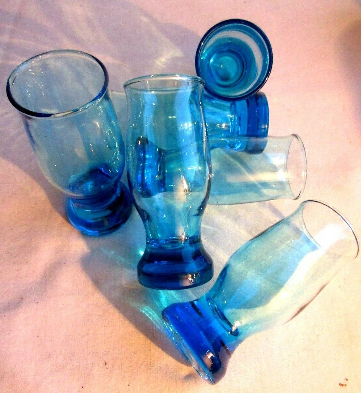 6 old blue glasses, vintage Art Deco