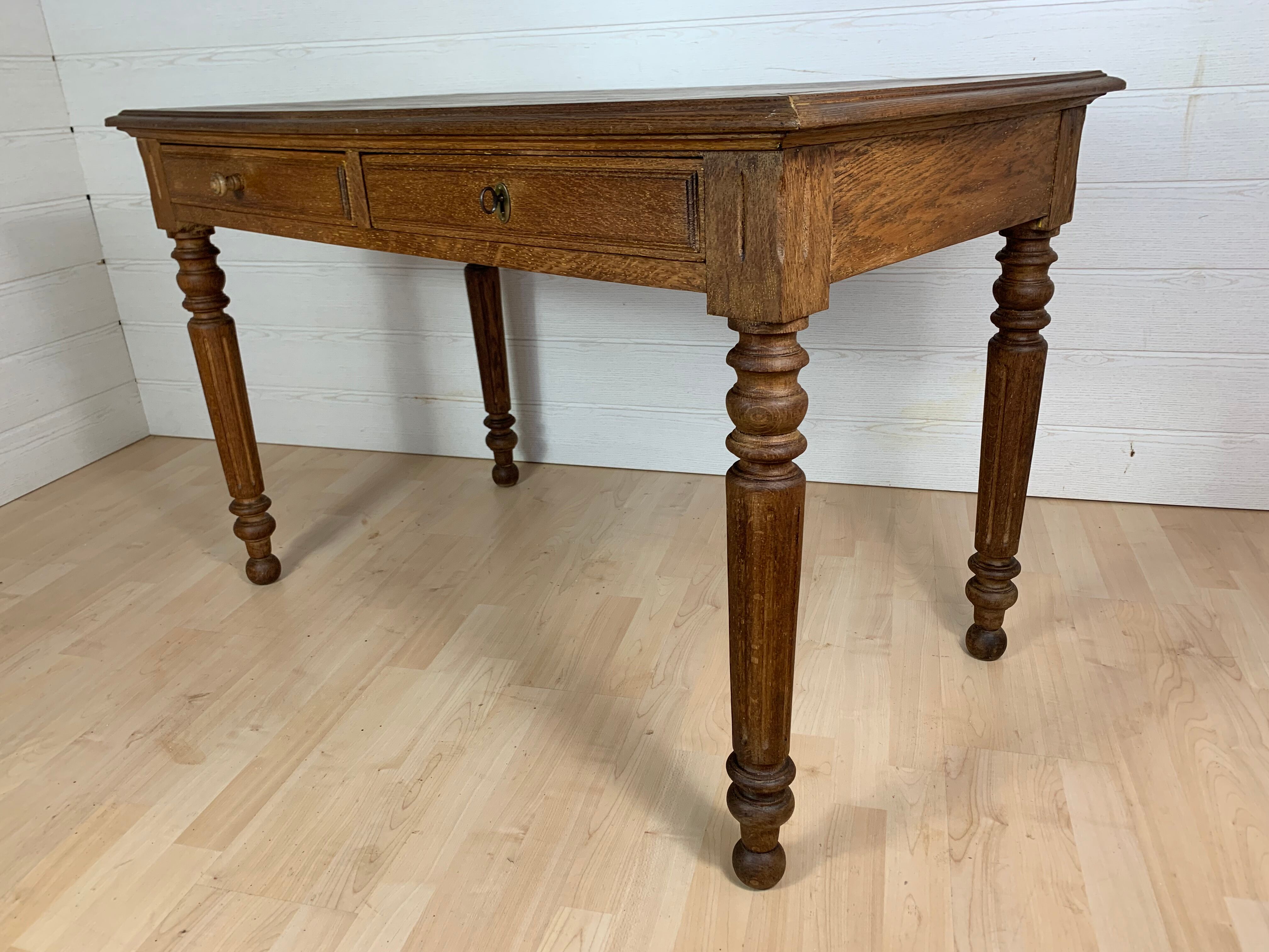 Table de ferme bureau style Louis Philippe en chêne