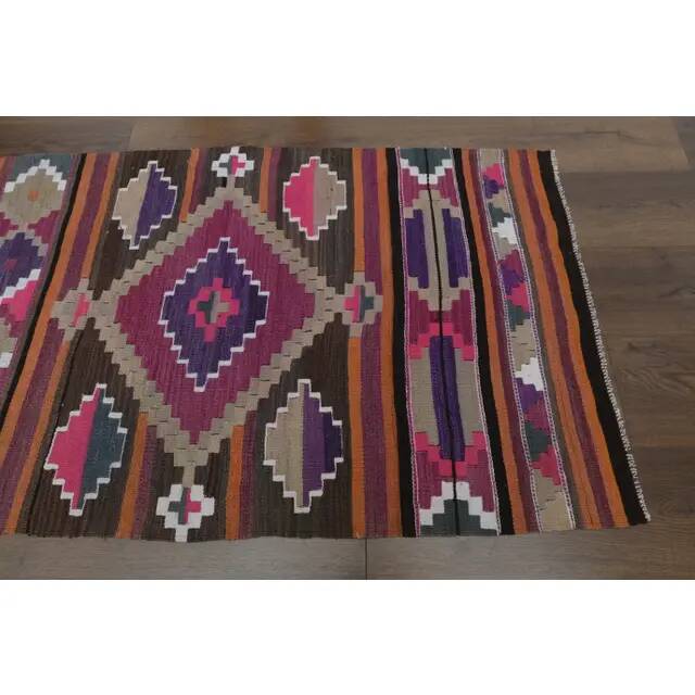 1970s Vintage Turkish Oushak Handmade Wool Cotton Pink Runner Rug 76x375