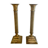 Paie de bougeoirs colonne en laiton