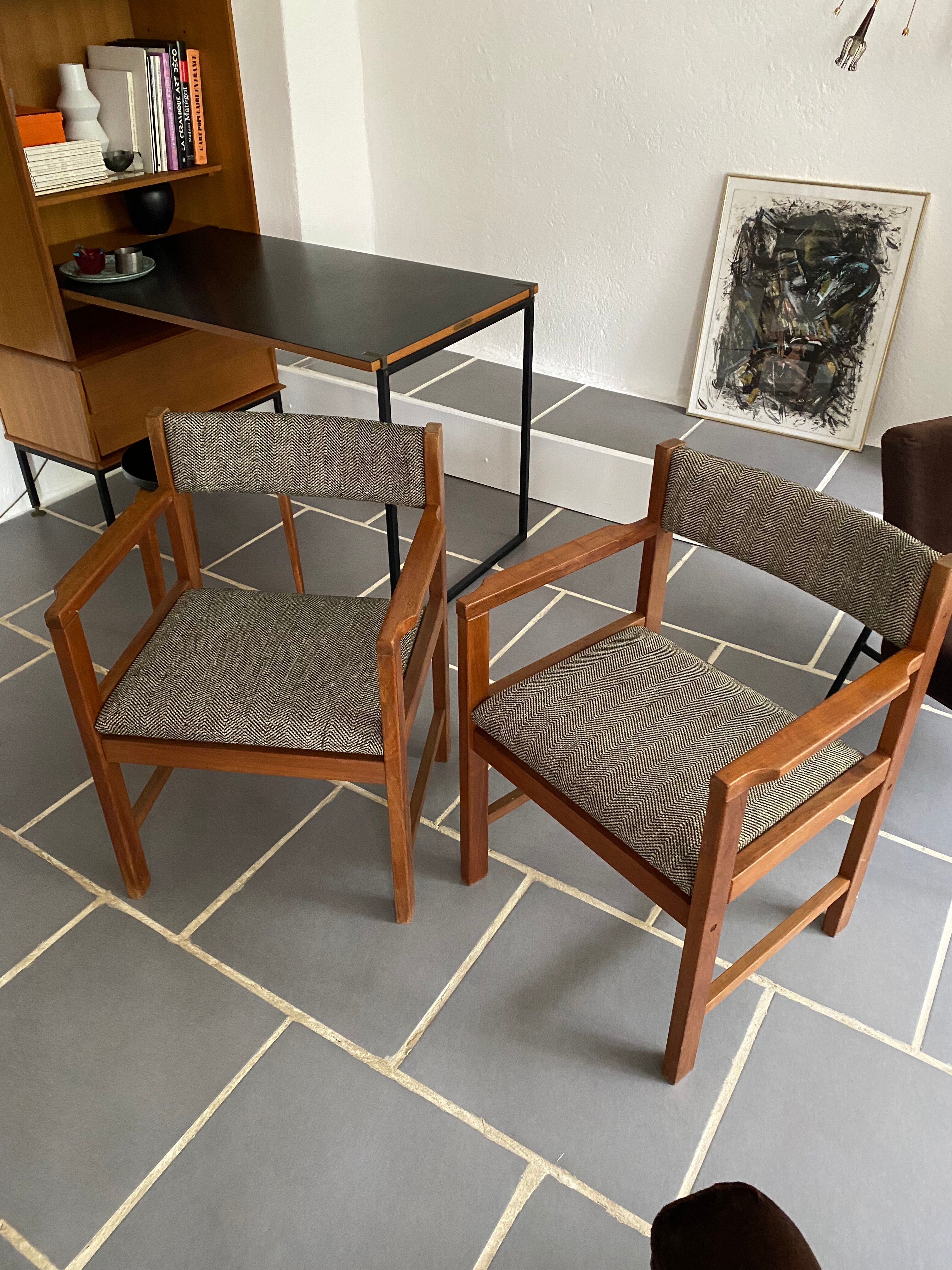 Fauteuil scandinave vintage teck et tweed