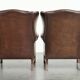 Set of 2 cow leather wingback armchairs in English style