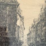 Tableau "Rue verrerie Dijon vers 1880" par Paul Deval Dessin à l'encre