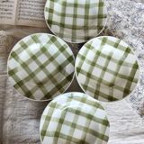 4 vintage earthenware soup plates Moulin Des Loups Nappe green model
