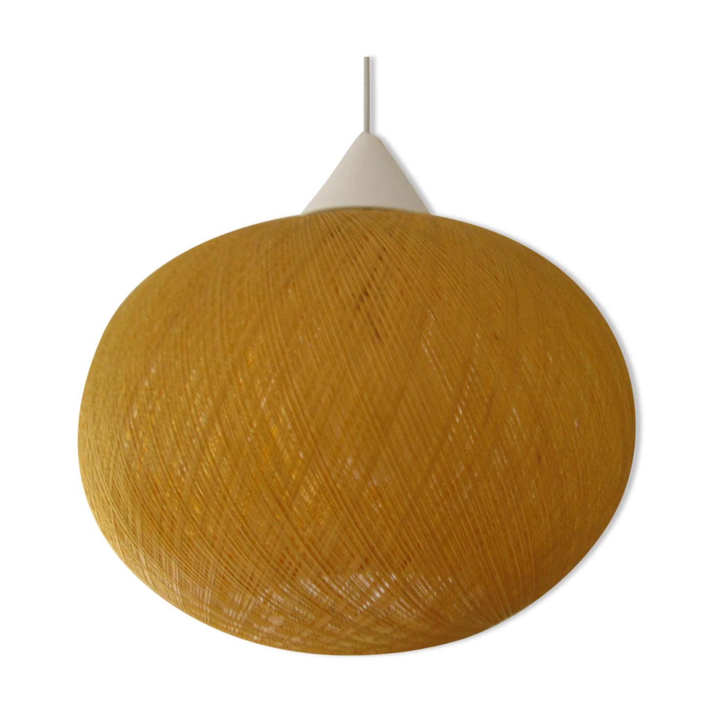 Atomic yellow spun fiberglass hanging lamp, early 1960