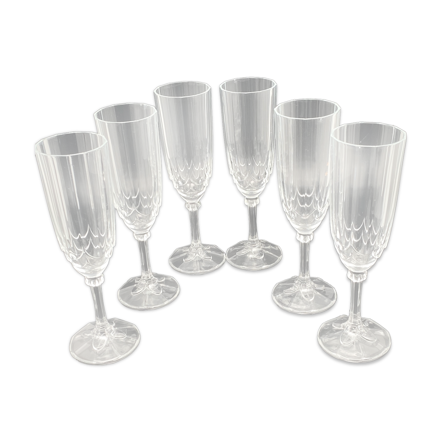 Champagne flutes in worked glass