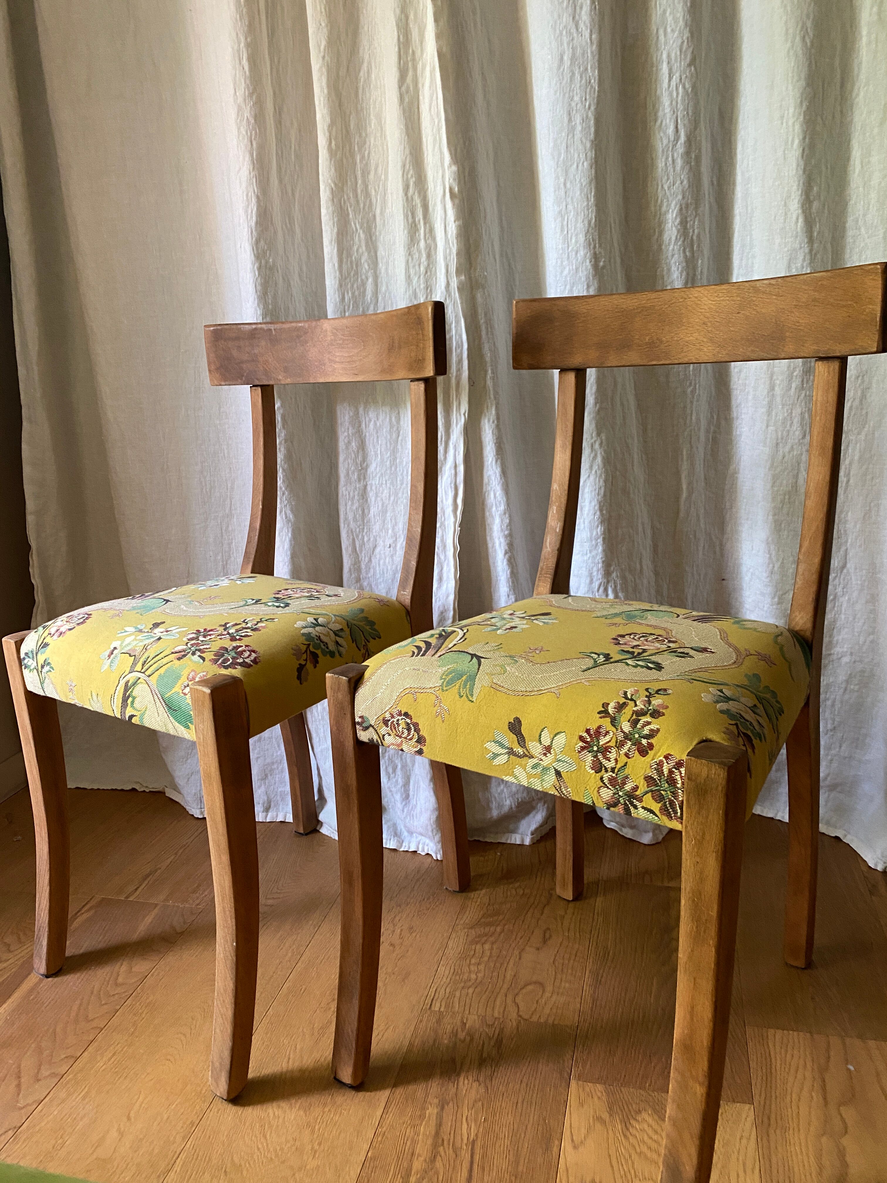 2 chairs in yellow wood fabric pierre frey