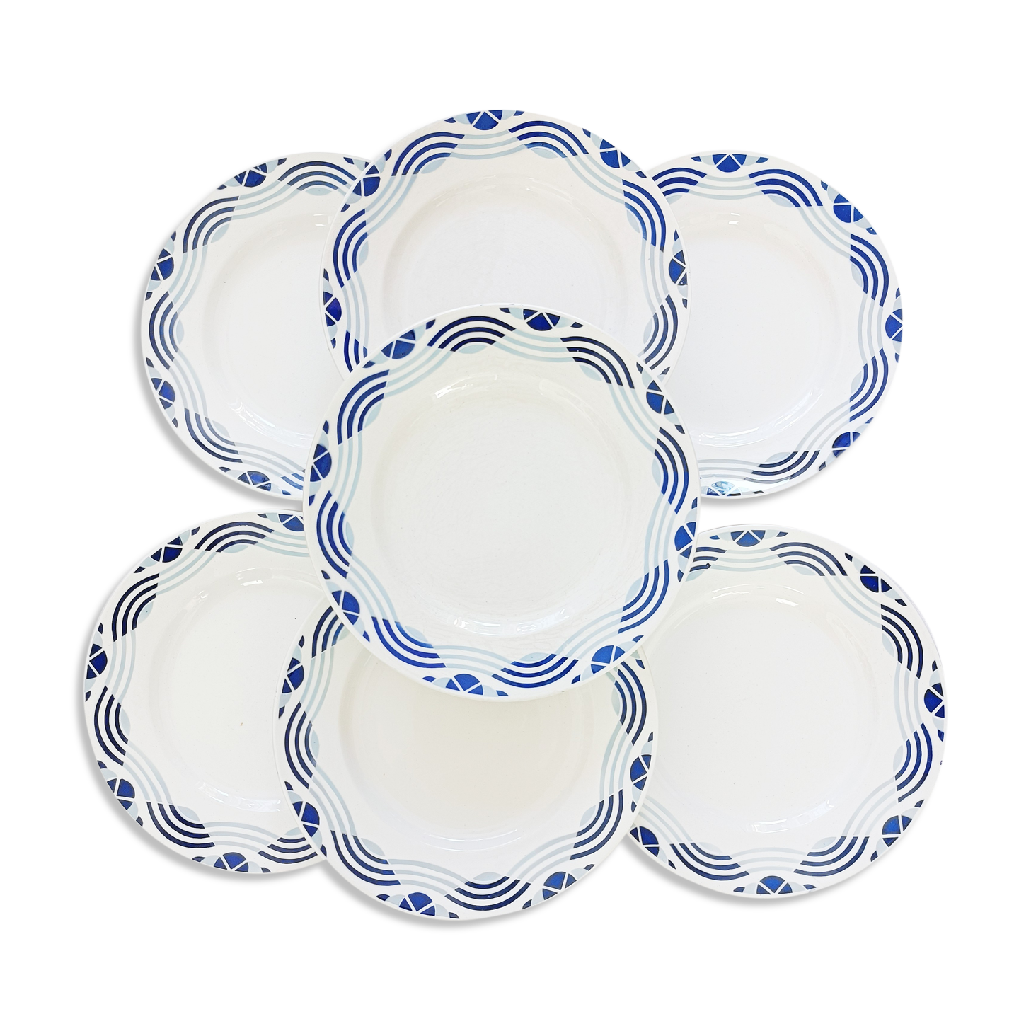 Set of 7 flat plates Moulin des Loups Serpentin