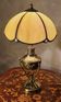 Vintage brass petrol lamp, electric, with glass and lead shade, 38x21