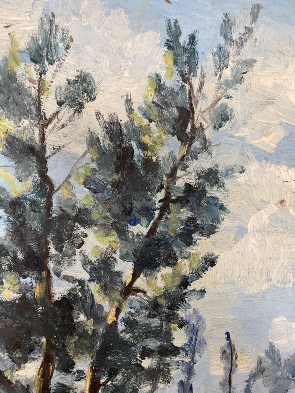 Paysage aux coquelicots, huile sur panneau, Henry d'Avesnes (1907-1999)