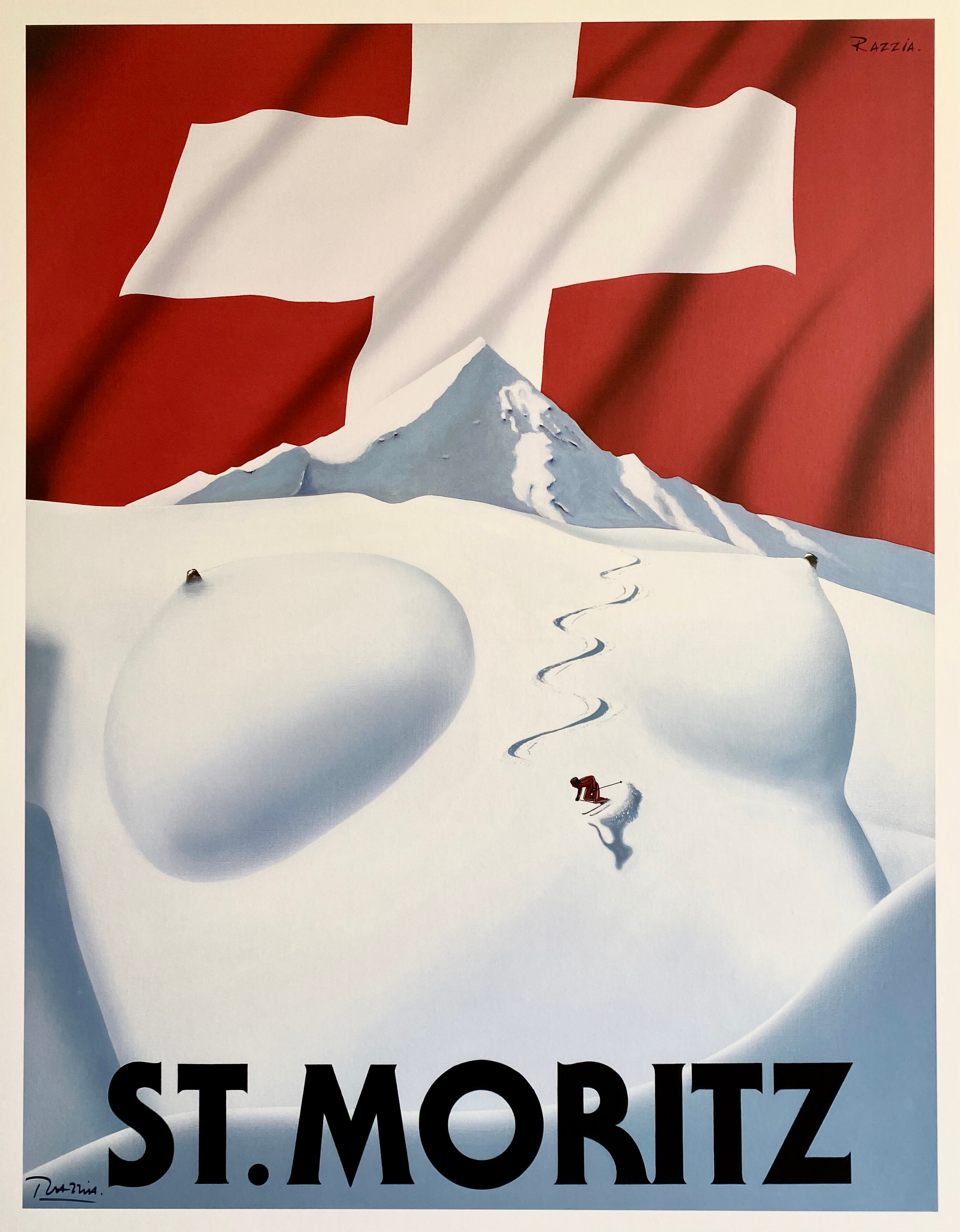 Original poster St Moritz by Razzia - Large Format - Signed by the artist - On linen
