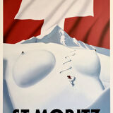 Affiche original St Moritz par Razzia - Grand Format - Signé par l'artiste - On linen