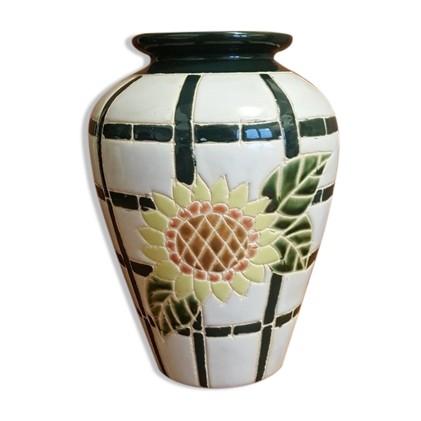 Vintage ceramic vase sunflower pattern