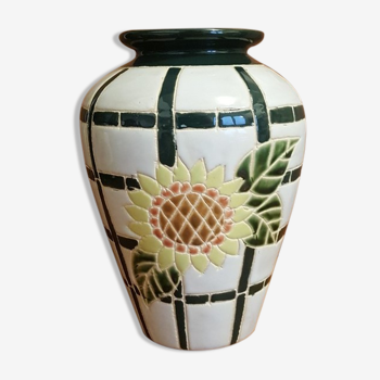 Vase vintage en céramique motif tournesol