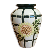Vase vintage en céramique motif tournesol