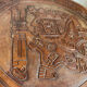 Carved leather pouf in the Mayan style by Angel Pazmino, Ecuador, 1960