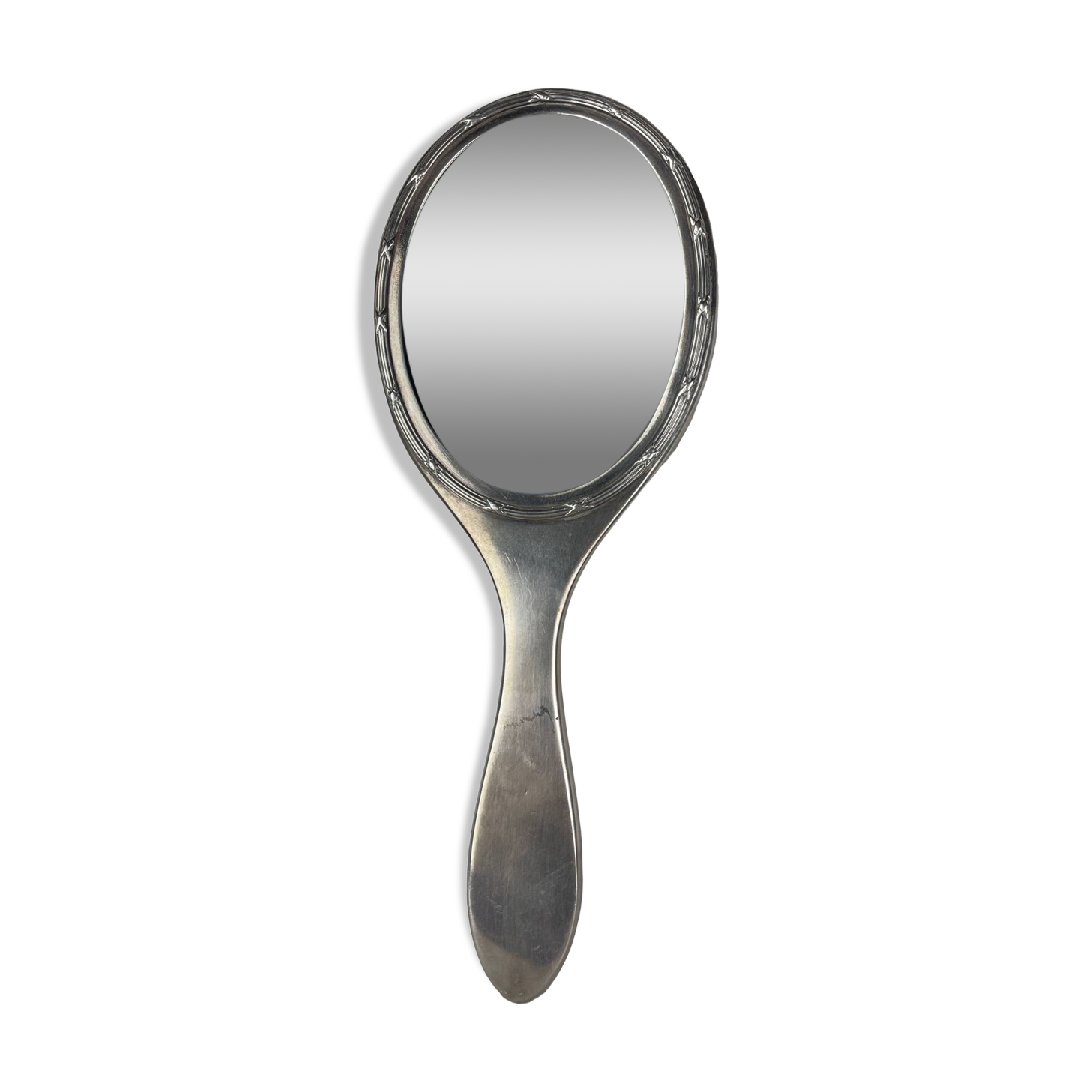 Silver metal hand mirror