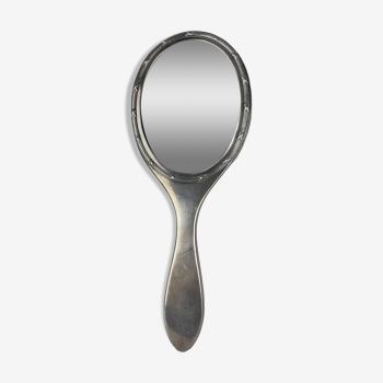 Silver metal hand mirror