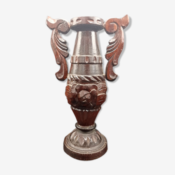 Carved wood amphora vase varnished