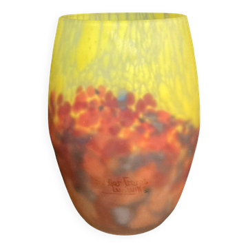 Art Deco, marbled glass vase by Muller Frères circa 1930