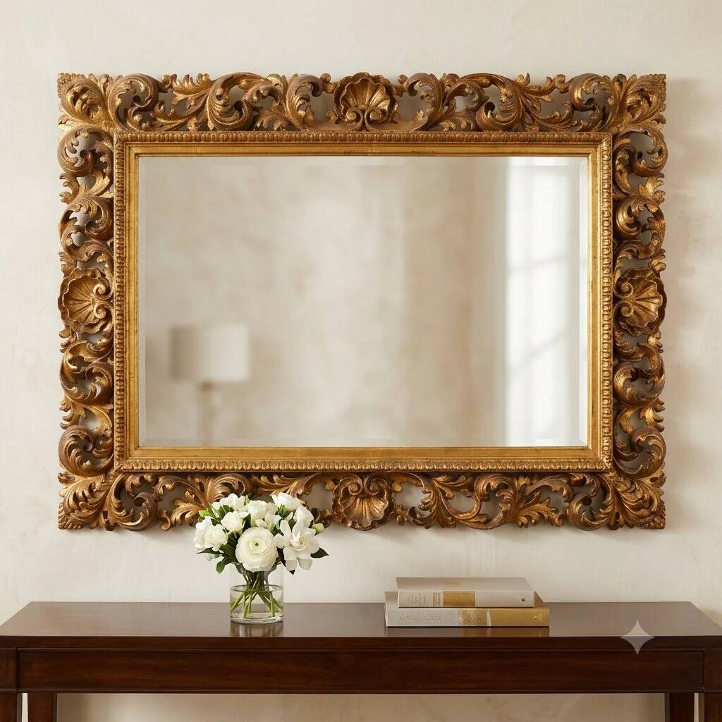 Ancient baroque frame in carved wood, Italy, 20th century